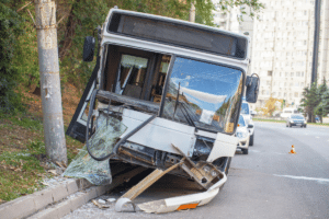 Bus accident with pole