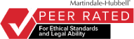Logo for Martindale-Hubbell Peer Rated for Ethical Standards and Legal Ability