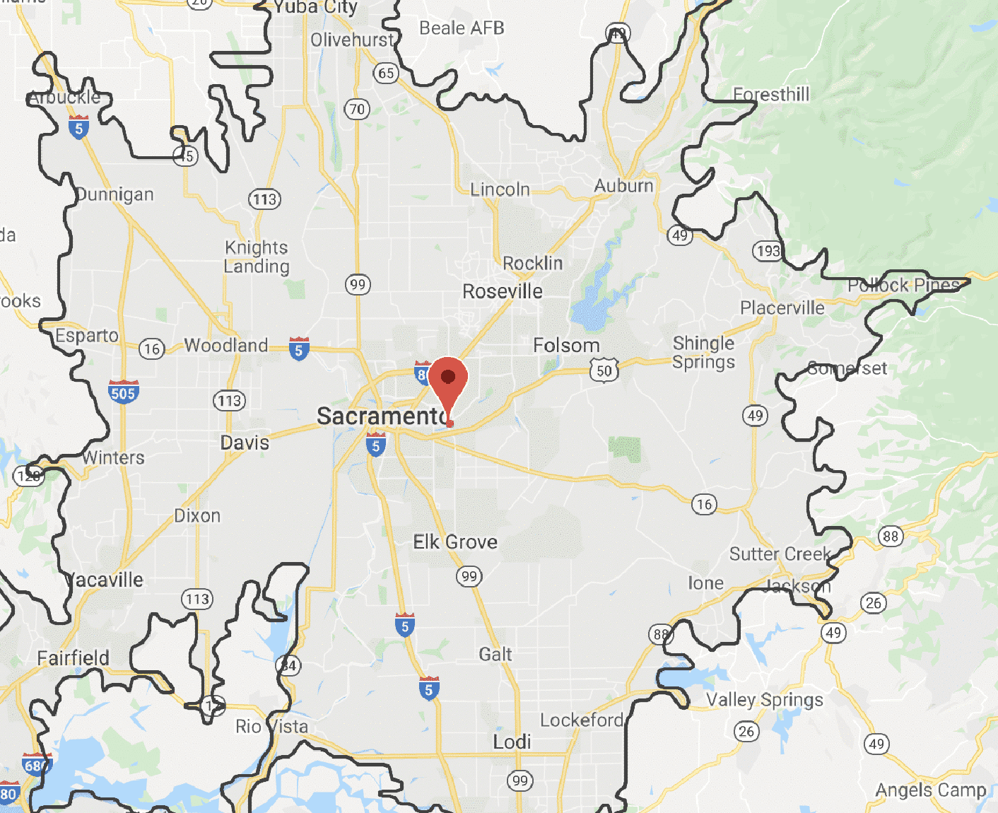 Map of Sacramento with outline