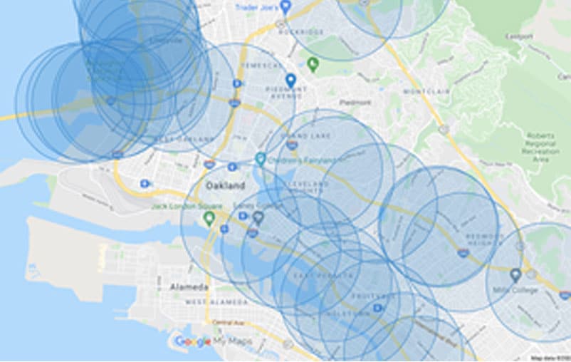 Oakland city map with data points