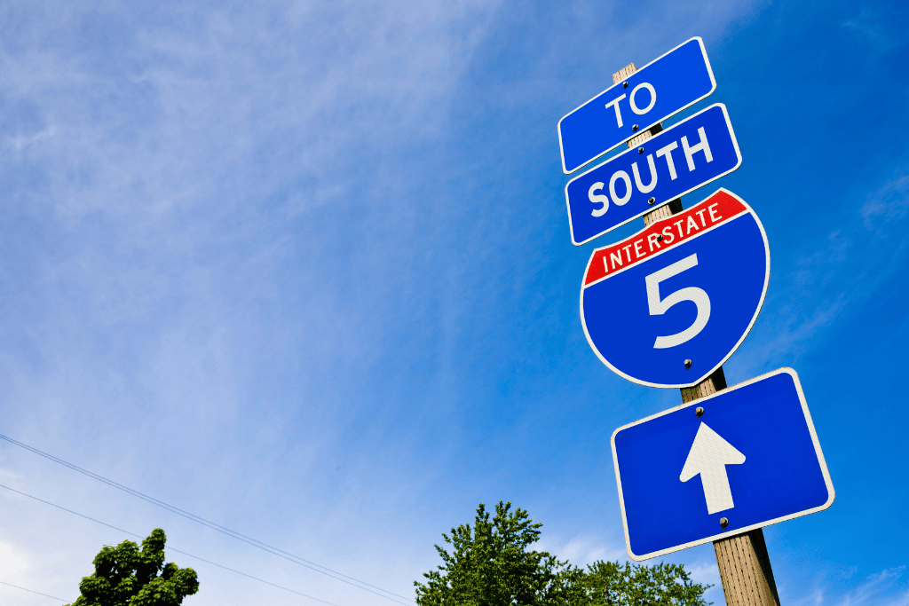 Photo of a road sign for Interstate 5 in Sacramento