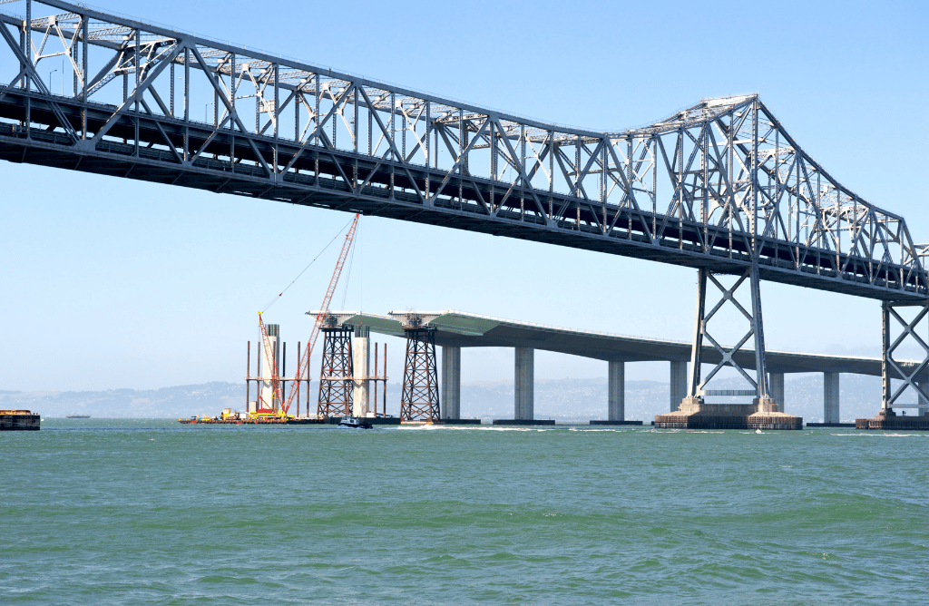 Photo of a construction site working on Oakland Bay Bridge