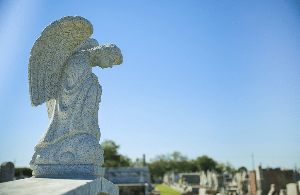 Photo showing a statue at an Oakland cemetery