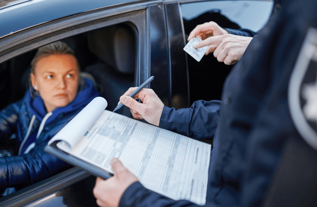 Photo of a California driver pulled over getting a ticket
