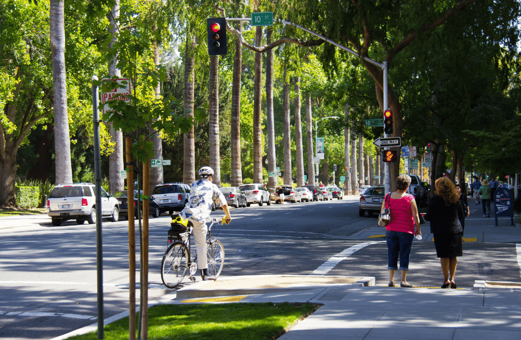 a bicyclist on the streets of Sacramento