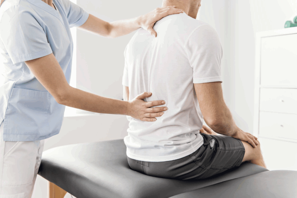 Doctor checking a patients spine