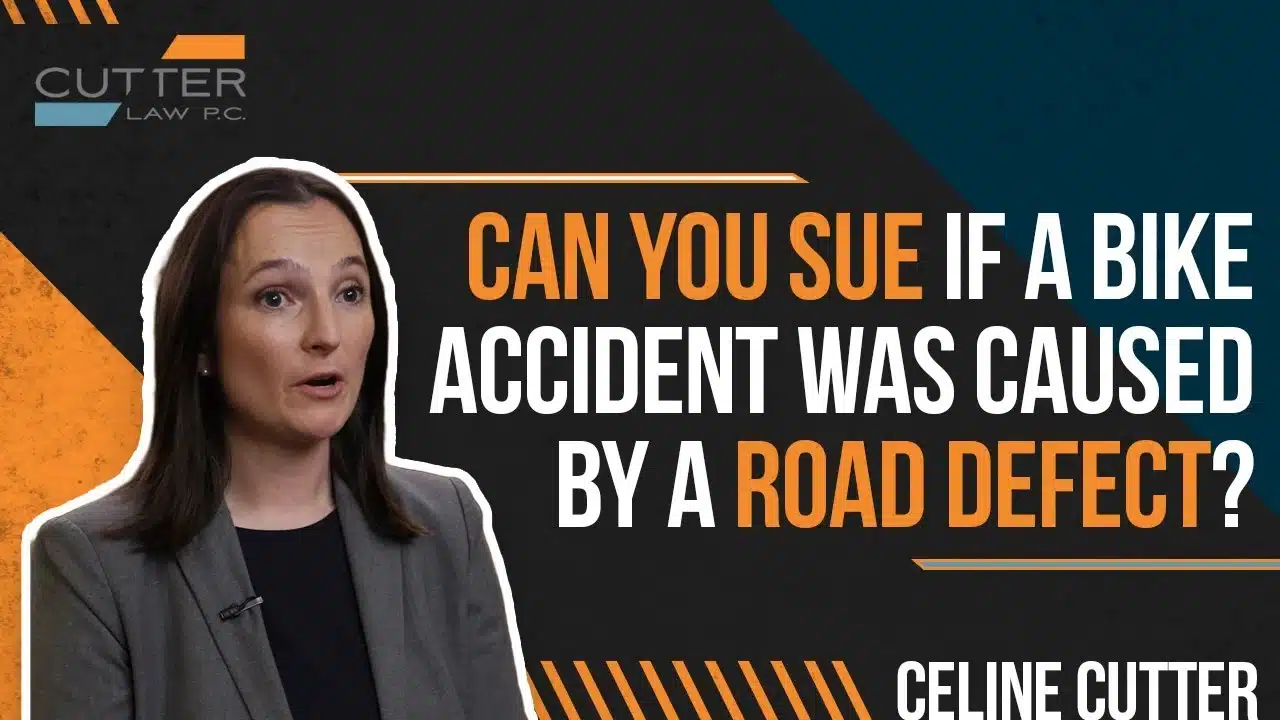 Can You File a Lawsuit if a Bicycle Accident Was Caused By a Road Defect thumbnail with Celine Cutter