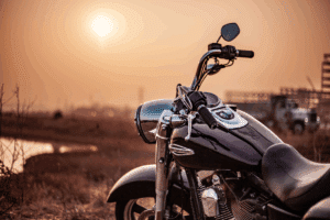 Motorcycle with hazy sunset in background