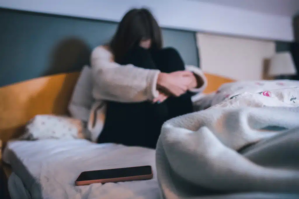 Sad teen after social media use