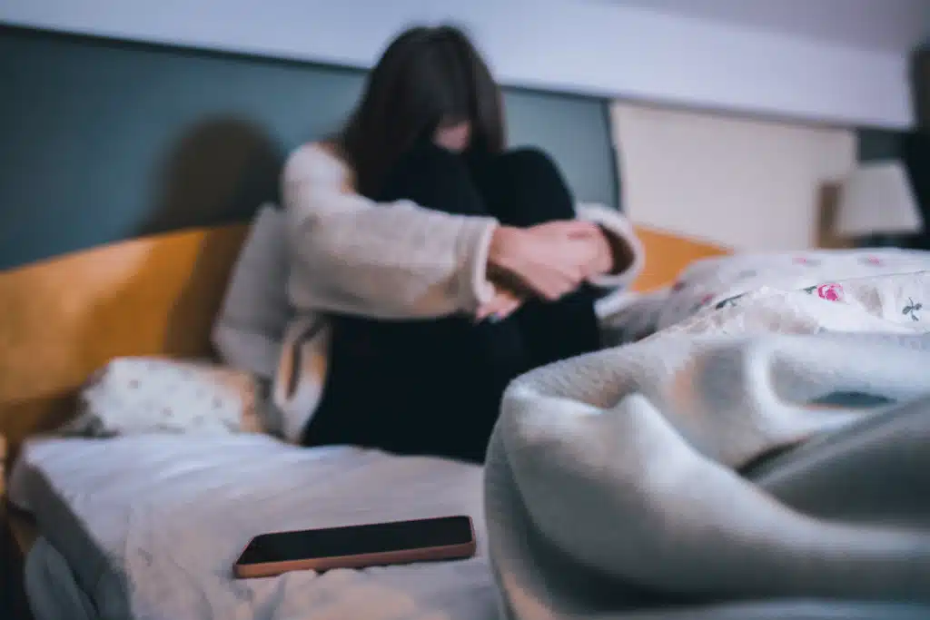 Sad teen after social media use