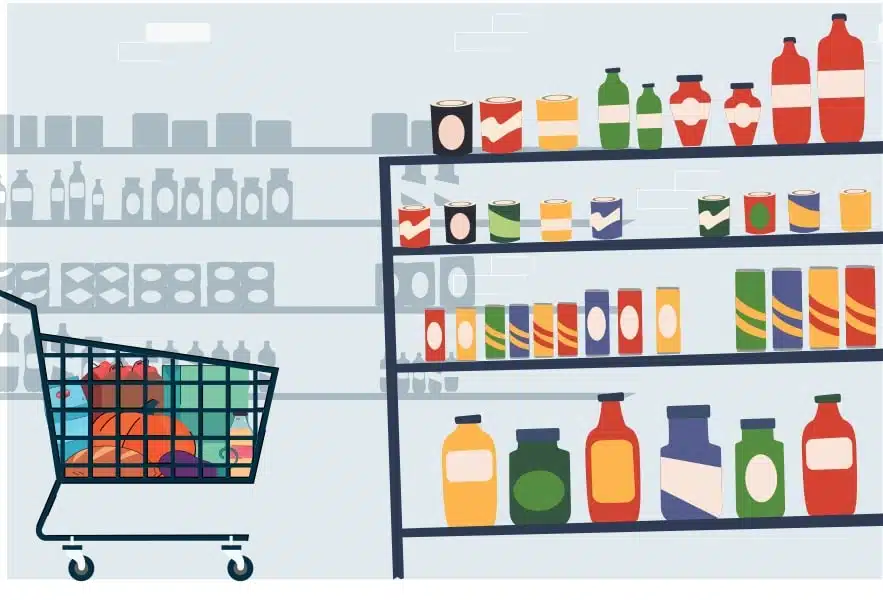 Grocery store shelf and cart graphic