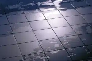 Wet tiled floor