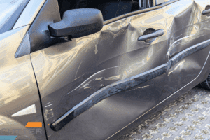 A van that was side swiped during a hit and run accident