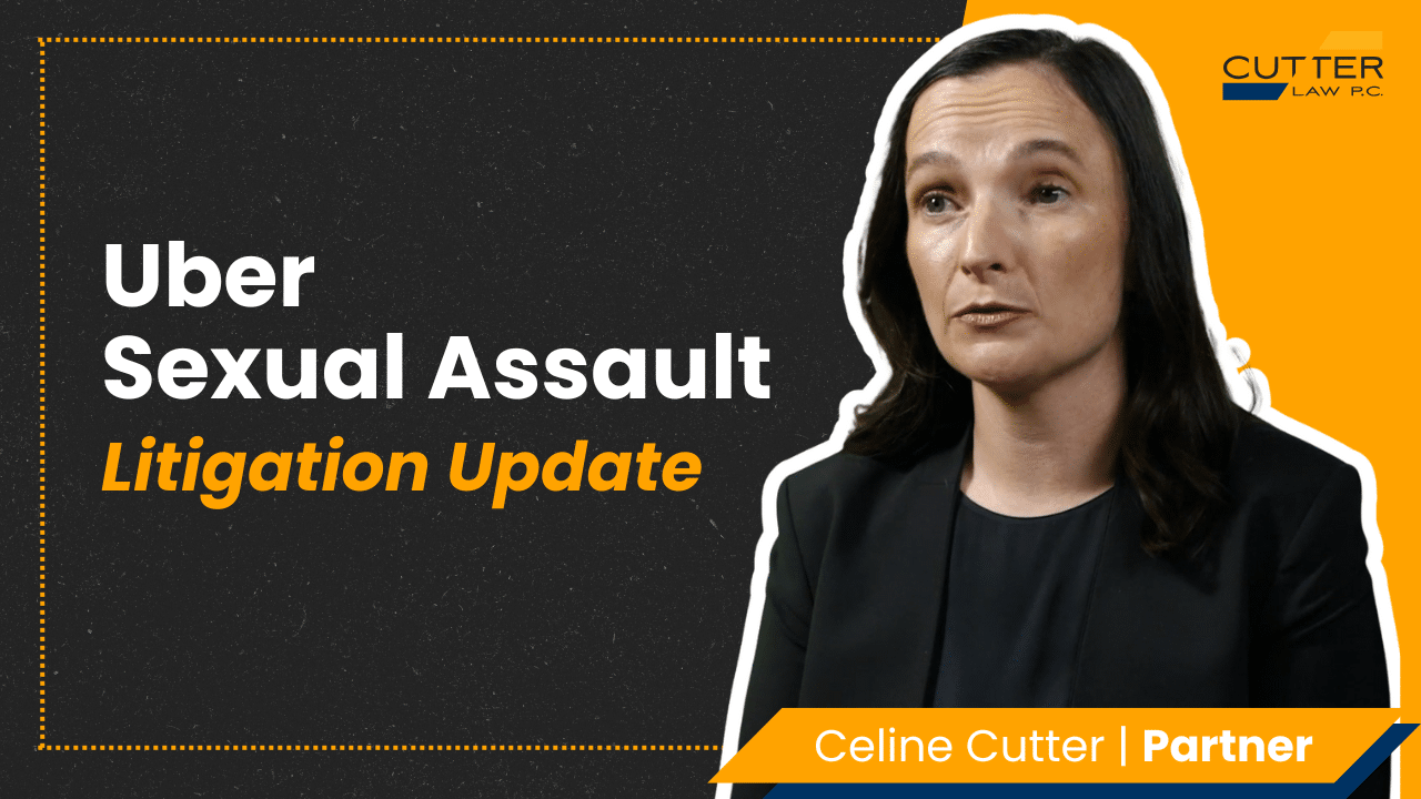 Celine headshot next to thumbnail text "uber sexual assault litigation update"