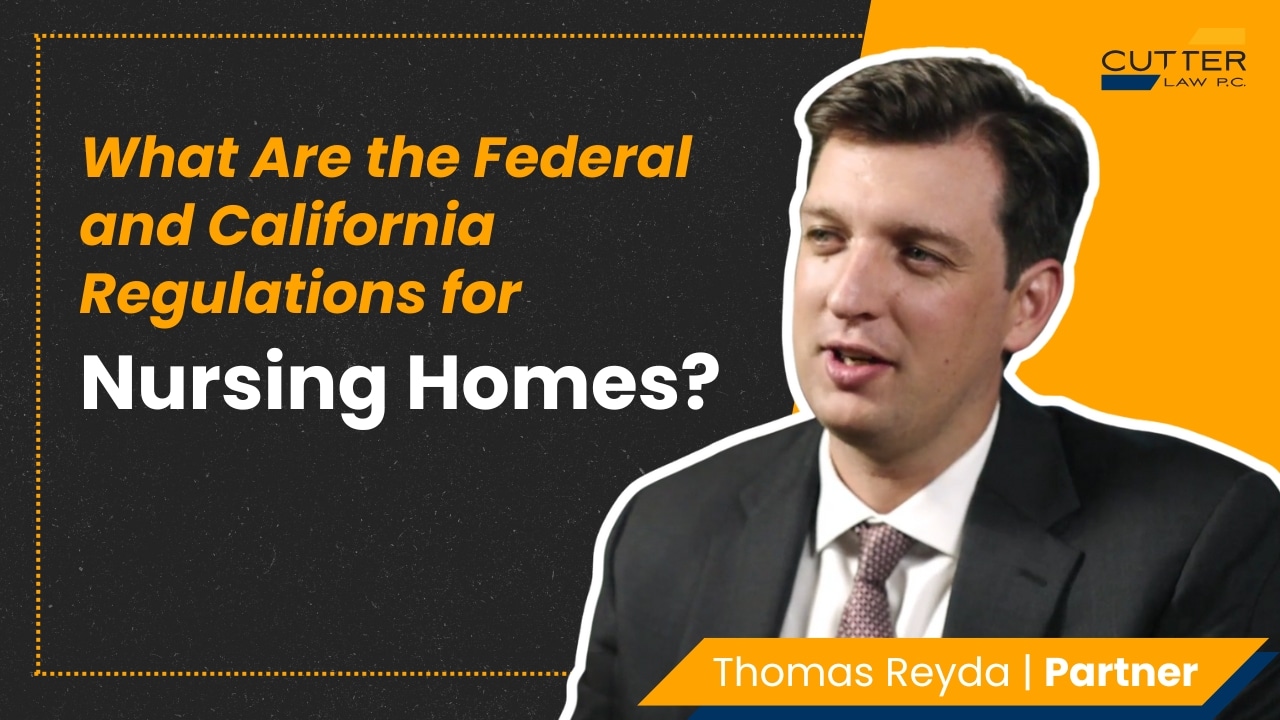 Thomas headshot next to thumbnail text "What Are the Federal and California Regulations for Nursing Homes?"