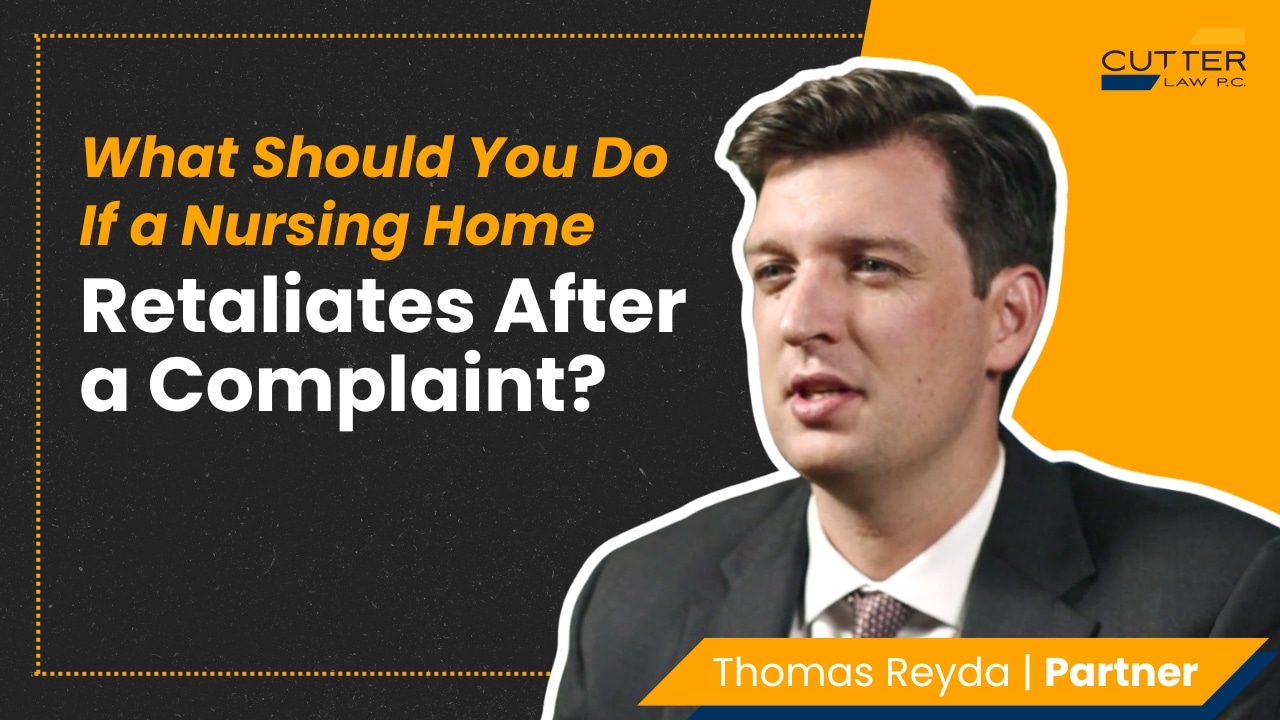 Thomas headshot next to thumbnail text "What Should You Do If a Nursing Home Retaliates After a Complaint?"