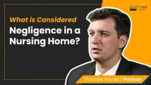Thomas headshot next to thumbnail text "What Is Considered Negligence in a Nursing Home? | Cutter Law P.C."