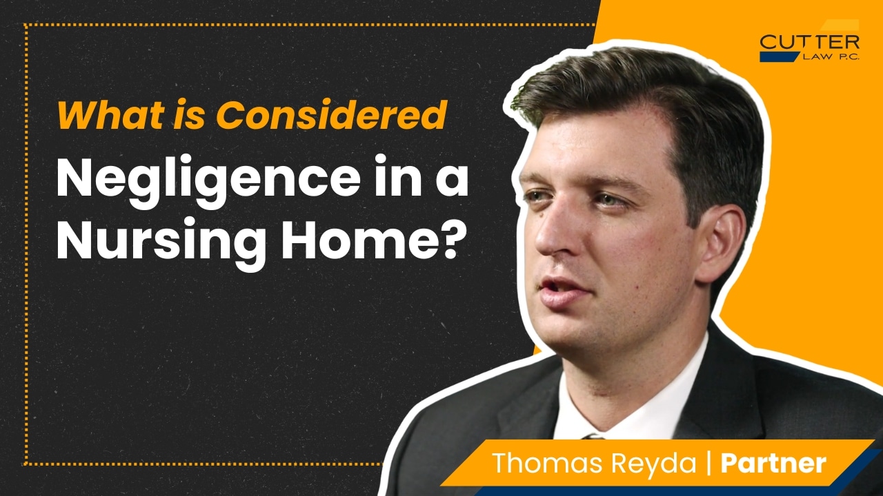 Thomas headshot next to thumbnail text "What Is Considered Negligence in a Nursing Home? | Cutter Law P.C."