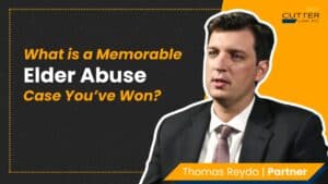 Thomas headshot next to thumbnail text "What is a Memorable Elder Abuse Case You've Won?"