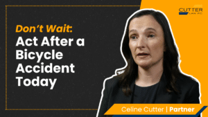 Celine Cutter headshot next to thumbnail text: dont wait to act after a bicycle accident today