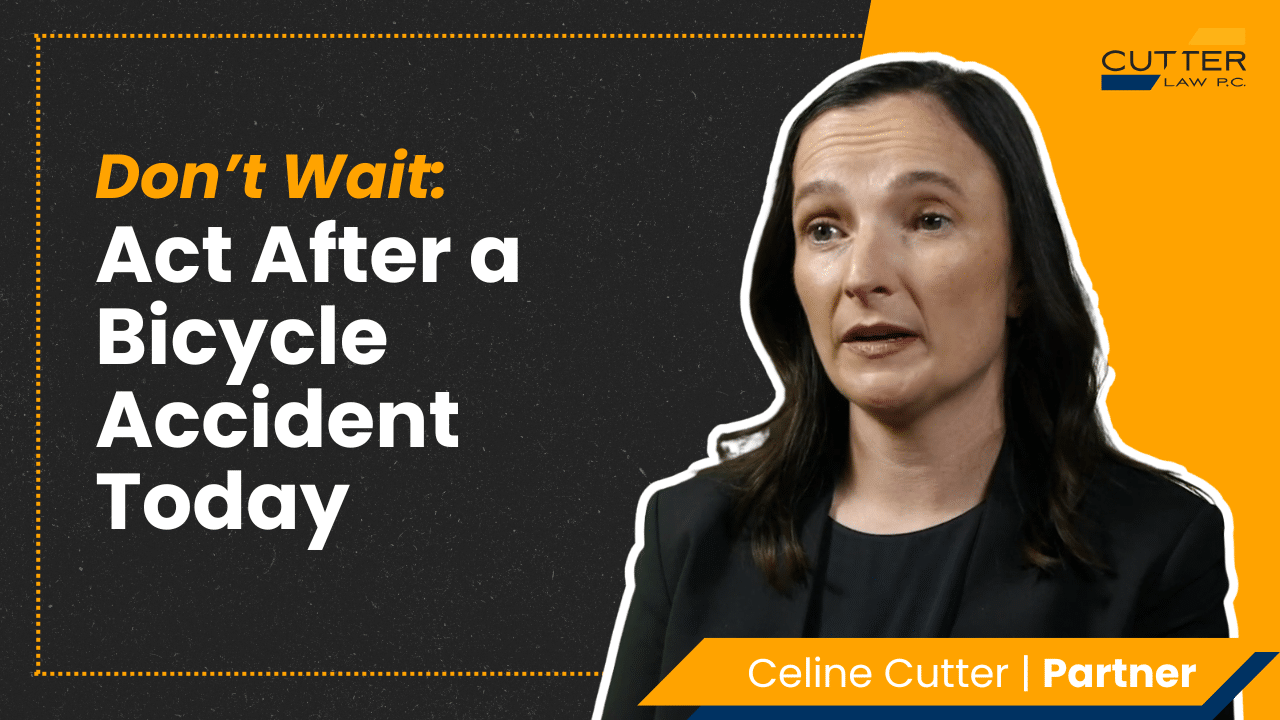 Celine Cutter headshot next to thumbnail text: dont wait to act after a bicycle accident today