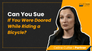Celine Cutter headshot next to thumbnail text: Can You Sue If You Were Doored While Riding a Bicycle?