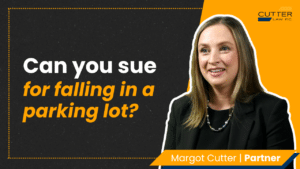 Margot Cutter headshot next to thumbnail text: Can You Sue for Falling in a Parking Lot?
