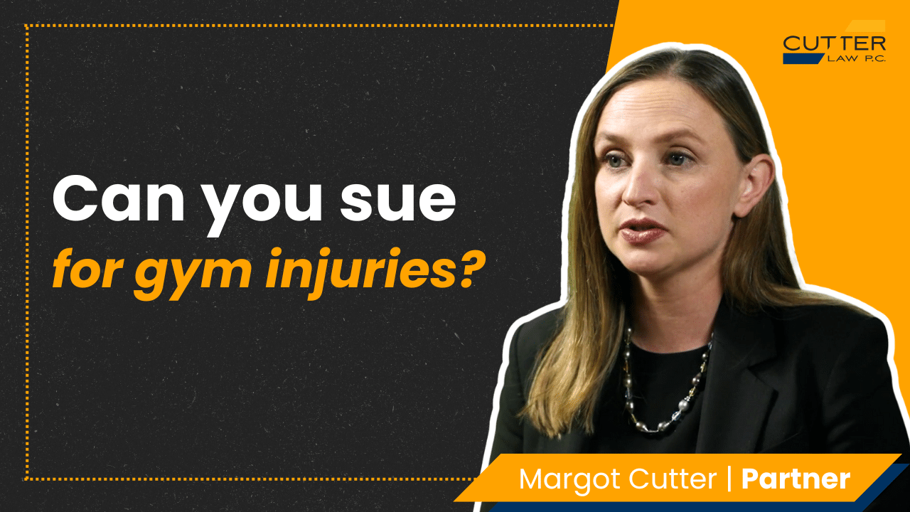 Margot Cutter headshot next to thumbnail text: can you sue for gym injuries