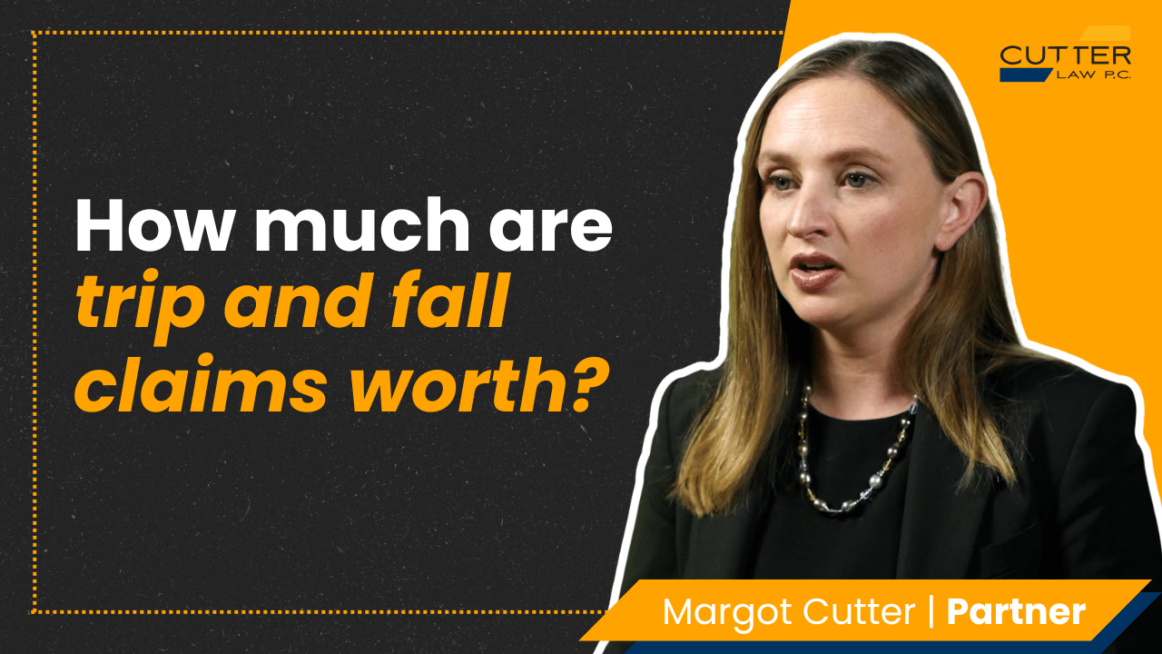 Margot headshot next to thumbnail text: How Much are Trip and Fall Claims Worth?