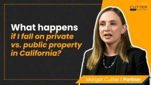 Margot headshot next to thumbnail text: What Happens if I Fall on Private vs. Public Property in California?