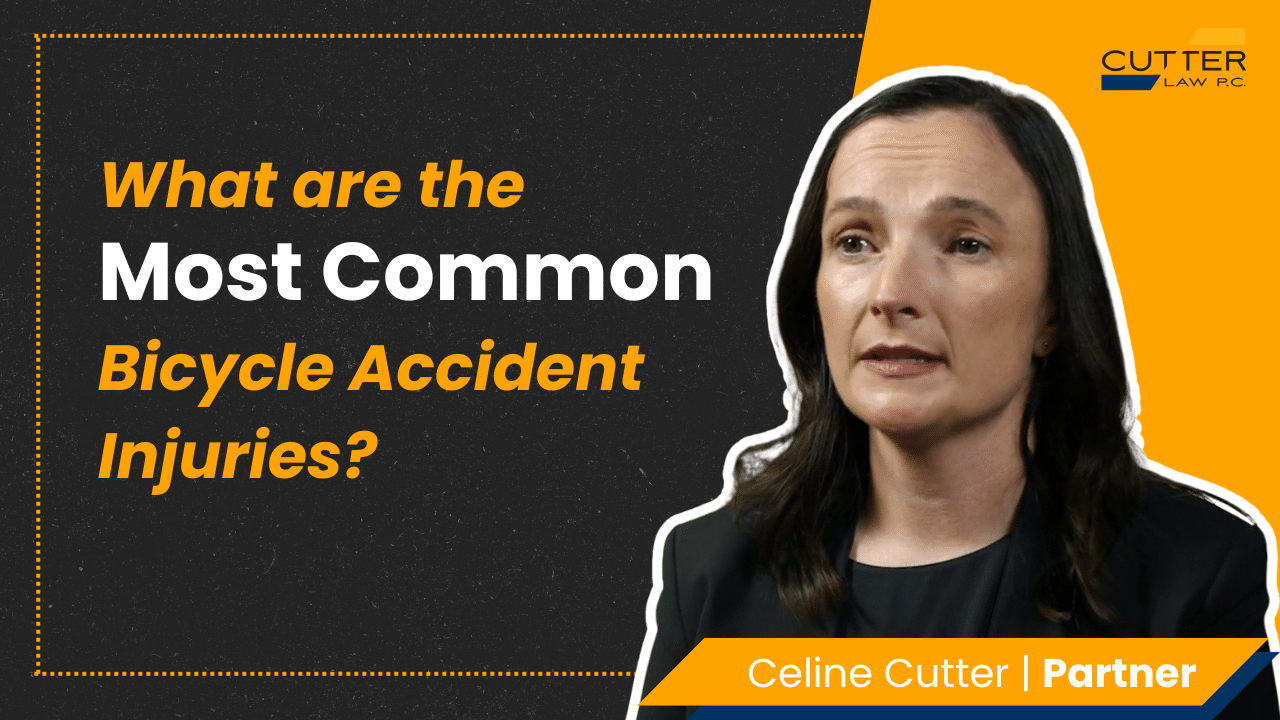 Celine Cutter headshot next to thumbnail text: What are the Most Common Bicycle Accident Injuries?