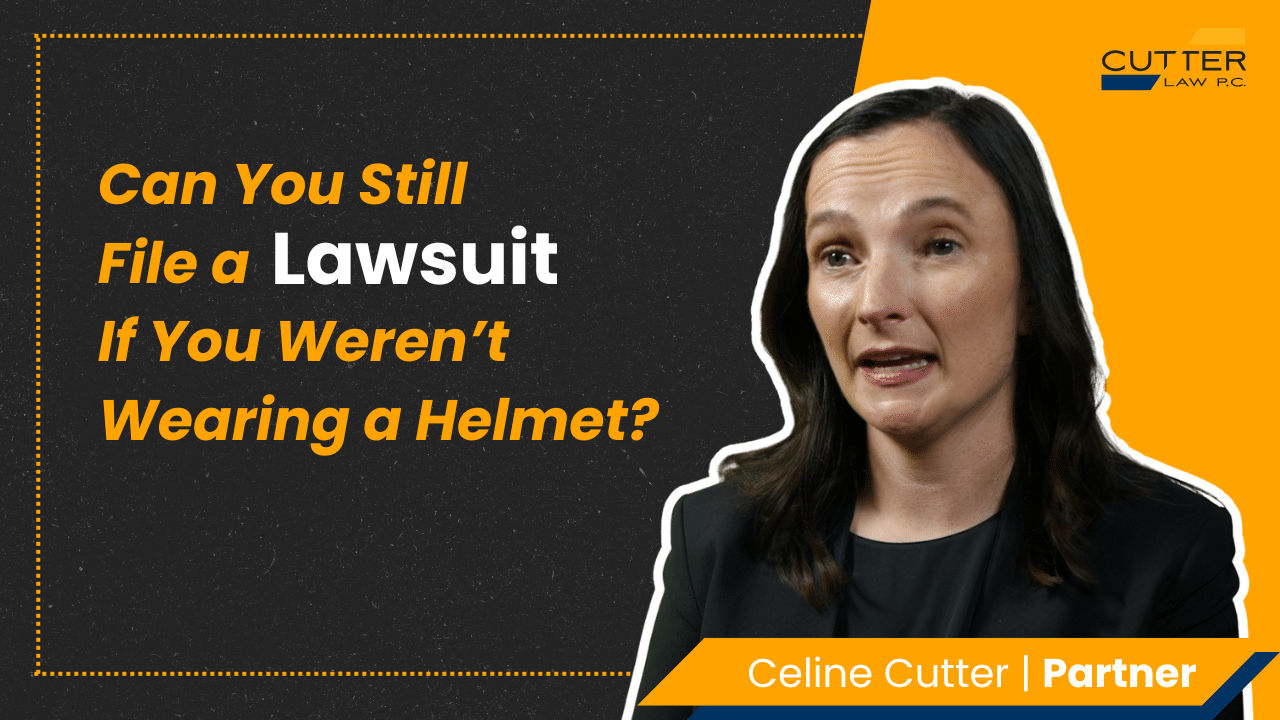 Celine Cutter headshot next to thumbnail text: Can You Still File a Lawsuit If You Weren’t Wearing a Helmet?