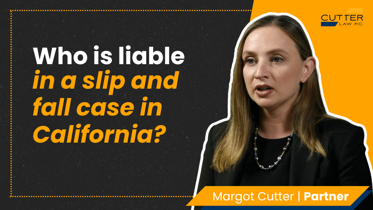Margot headshot next to thumbnail text: Who is Liable in a Slip and Fall Case in California?