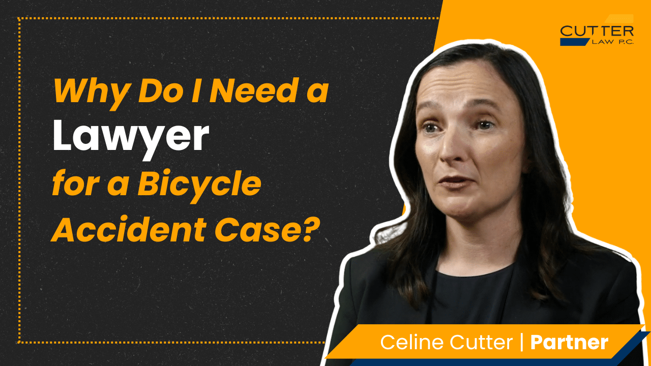 Celine Cutter headshot next to thumbnail text: Top Reasons Why You Need a Lawyer to Handle Your Bicycle Accident Case