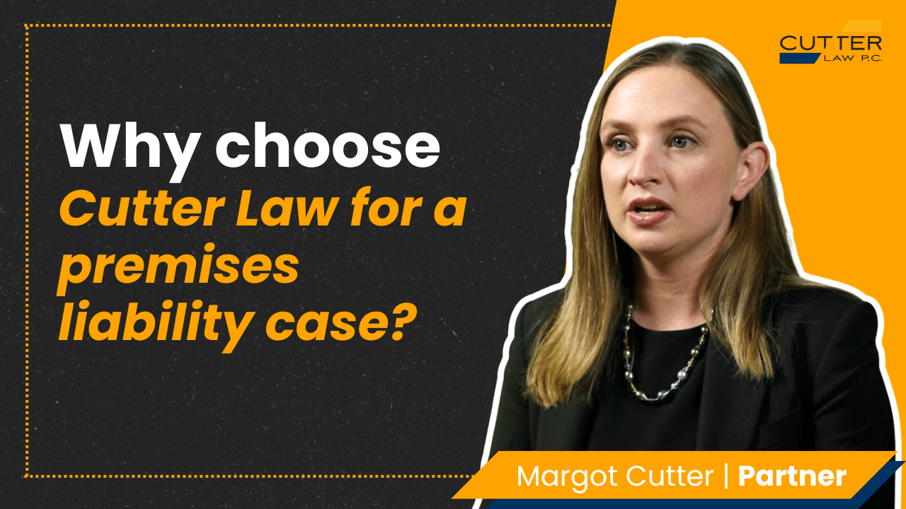 Margot headshot next to thumbnail text: Why Choose Cutter Law for a Premises Liability Case?