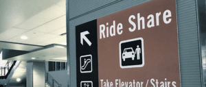 Sign pointing to rideshare pickup area