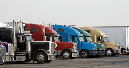 Parked semi trucks